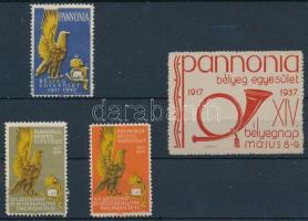 1937-1942 Pannónia bélyeg egyesület 4 db klf levélzáró