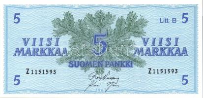 Finnország 1963(Litt.B). 5M (2x) két klf aláírással T:I