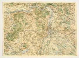 cca 1900 Budapest és környékének katonai térképe, vászontérkép, 55x41 cm