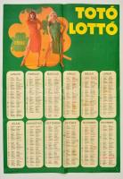 1981 TOTÓ LOTTÓ plakátnaptár, tollas jelölésekkel, hajtott, 50x35 cm