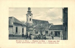 Sid, Szerb ortodox templom, Emil I. Winterstein üzlete. W. L. Bp. 4340. / Srbska crkva / Serbische Kirche / Serbian Orthodox church, shop