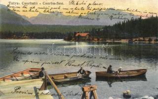 Tátra, Csorbató csónakázókkal. Kiadja Sochán P. / lake with boats
