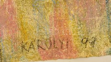 Károlyi Ernő (1923 -2016): Kompozíció.  Pasztell, tapéta, jelzett, kis gyűrődéssel, 27×45 cm