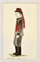 Eichinger Lili (?-): Népviseletbe öltözött fiú. Akvarell-tus, papír, jelzés nélkül, 19×11 cm