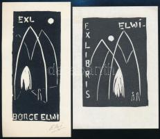 Börge Elwi Carlson (1917-2001): 2 db ex libris. Linó, papír, egyik jelzett, 11×4 és 9×6 cm