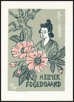 Edmund Peter (?-?): Ex Libris Helmer Fogedgaar. Színes linómetszet, papír, jelzett a linón, 10×7 cm