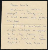 1964 Ajtay Andor színész, rendező kézzel írt levele Nagy Erzsébet művésznőnek, borítékkal