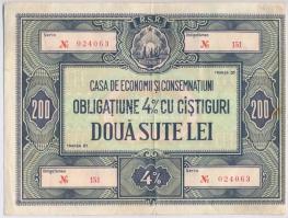 Románia ~1960-1980. Casa de Economi si Consemnatiuni 4%-os kölcsön kötvénye 200L-ről T:III vágott  Romania ~1960-1980. Casa de Economi si Consemnatiuni 4% loan bond about 200 Lei C:F cut mark