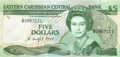 Kelet-Karibi Államok 1988-93. 5$ "L" Sign.2 T:I