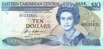 Kelet-Karibi Államok 1988-93. 10$ "L" Sign.1 T:I