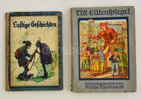 2 db német nyelvű régi mesekönyv: Lustige Geschichten, Till Eulenspiegel. Kissé kopott-megviselt vászonkötésben