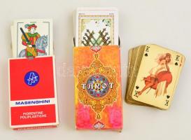 3 nem teljes pakli kártya (francia, masenghini, tarot)