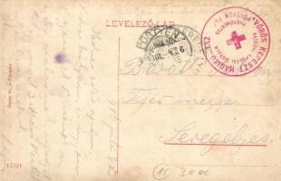 Pöstyén, Piestany; Erzsébet út, üzlet + "Portómentes Vörös Kereszt Hadikórház" pecsét / st...