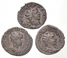 Római Birodalom / Róma / III. Gordianus 238-244. Antoninianus Ag (4,69g) + 238-239. Antoninianus Ag (3,02g) + Lugdunum / Gallienus 258-259. Antoninianus Ag (2,84g) T:2,2- Roman Empire / Rome / Gordian III 238-244. Antoninianus Ag IMP GORDIANVS PIVS FEL AVG / IOVI STATORI (4,69g) + 238-239. Antoninianus Ag IMP CAES M ANT GORDIANVS AVG / FIDES MILITVM (3,02g) + Lugdunum / Gallienus 258-259. Antoninianus Ag GALLIENVS P F AVG / VICT GE-RMANICA (2,84g) C:XF,VF RIC IV 84; 1; V 49.
