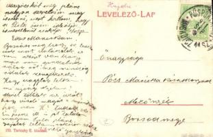 Püspökladány, Községháza, Kir. Járásbíróság. Tariczky E. kiadása + Püspökladány-Miskolc vonat pecsét