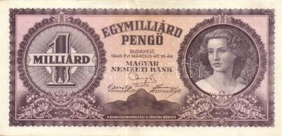 1945-46. 1000.000P, 1000.000.000P, 1000.000Milpengő, 10.000B.-pengő T:I-