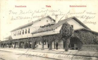 Tövis, Teius; vasútállomás étteremmel / Bahnhofrestauration / railway station with restaurant