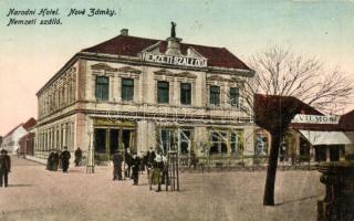Érsekújvár, Nové Zámky; Nemzeti szálló és kávéház, üzletek / Narodni Hotel and cafe, shops 1938 Érsekújvár visszatért So. Stpl