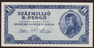 1946. 100.000.000B.-pengő, előlapon kék festéknyom T:I