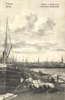 Tallinn, Reval; Hafen und Stadtansicht / harbor, steamships, carriages
