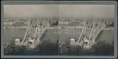 1936 Budapest, Látkép az Erzsébet hídra, sztereókép, 9x18 cm