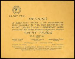 1934-1935 Meghívó a Balatoni Yacht Club teájára a Britannia Szállóba