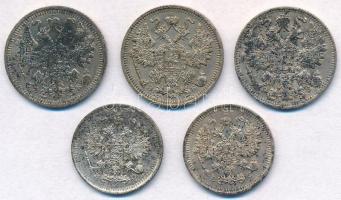 Orosz Birodalom 1908-1914. 10k Ag (2x) + 15k Ag (3xklf) T:2,2- patina
Russian Empire 1908-1914. 10 ...