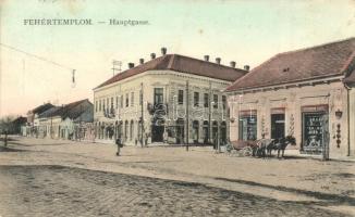 Fehértemplom, Ung. Weisskirchen, Bela Crkva; Fő utca, Schönborn Rudolf üzlete / street with shop