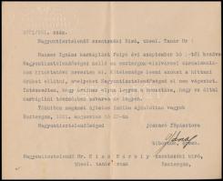 1921 Esztergom, Csernoch János (1852-1927) bíboros saját kezű aláírása Kiss Károly, a bécsi Pázmáneum későbbi rektora, teológia professzor részére írott levélen