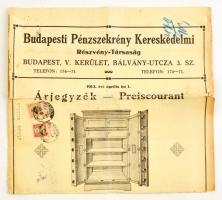 1913 a Budapesti Pénzszekrény Kereskedelmi Rt. árjegyzéke, illusztrációkkal, kissé megviselt állapotban, illetékbélyeggel