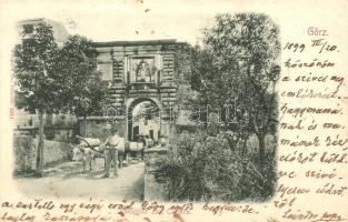 Gorizia, Görz, Gorica; Hauptthor zum Castello / main gate to the castle, oxen cart