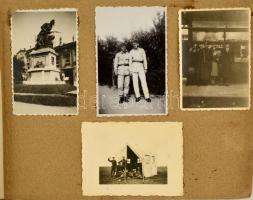 cca 1941 Magyar katona fotóalbuma a Szovjetunió elleni hadjárat idejéből, összesen 56 db képpel, köztük Kiev, román határ, Kurszk, haditechnika, csoportképek, képméret: 6x5 és 8x13 cm között, album mérete: 17x23,5 cm