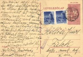 1943 Szőllősi Jánosné levele férjének Szőllősi János zsidó 101/80. KMSZ-nek (közérdekű munkaszolgálatos) a munkatáborba / WWII Letter for a Jewish labor serviceman to the labor camp. Judaica + 12f Ga.