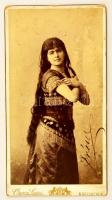 1880-1890 Linyacsky Irén színésznő (?) aláírt portréja, Nagybecskerek, Oroszy Lajos, 20x11 cm.