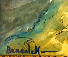 Benedek jelzéssel: Világítótorony. Akvarell, papír, üvegezett keretben, 27×37 cm