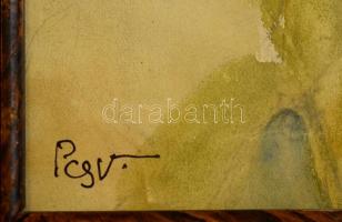 Pcsv jelzéssel: Fej. Akvarell, papír, üvegezett keretben, 21×17 cm