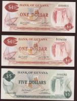 Guyana 1966-92. 1$ (2x) klf aláírásokkal + 5$ (1x) T:I