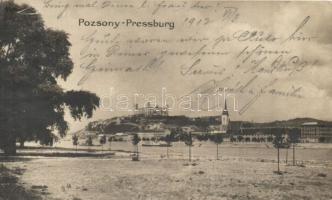 Pozsony, Pressburg, Bratislava; látkép, vár, gőzhajó. Hardtmuth E. kiadása / general view, castle, steamship (EK)