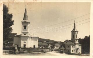 Merény, Vondrisel, Wagendrüssel, Nálepkovo; Kath. Kirche, Stadthaus und Heldendenkmal / Római katolikus templom, Városháza, Hősök szobra / church, town hall, Heroes' statue, monument (fl)