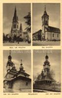 Munkács, Mukacevo, Mukacheve; Római katolikus, református és görög keleti templomok / churches, wooden churches