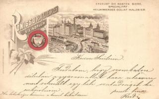 1899 Königsbrauerei Steinbruch / Király Sörfőző Rt. Budapesti Kőbányai sörfőzde, sörgyár reklámlapja. Bruchsteiner Ármin és Richárd litho / Hungarian brewery litho advertising card (Rb)