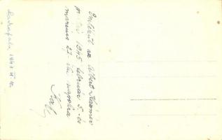 1944 Laskafalu, Ceminac; Vasútállomás, csoportkép hajtányon, kutya / railway station, hand car, dog....