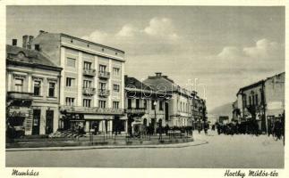 Munkács, Mukacheve, Mukacevo; Horthy Miklós tér, Gloria és Löcker üzlete / square, shops