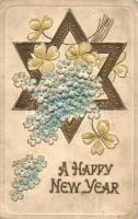 Happy Nerw Year. Star of David, floral Emb. greeting card. Judaica (non PC) (EK)