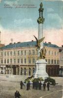 Lviv, Lwów, Lemberg; Kolumna Mickiewicza / monument, shops of M. Karol and R. Uitvar (EB)