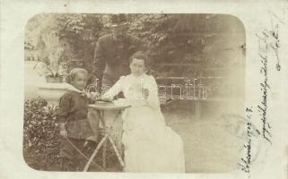 1903 Kolozsvár, Cluj; család a kertben katona apával / family in the garden with soldier father. photo