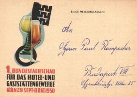 1950 Köln, Cologne; 1. Bundesfachschau für das Hotel und Gaststättengewerbe / 1st German Federal Trade Fair for the Hotel and Restaurant Industry, advertisement card (small tear)