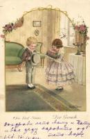 Die fünf Sinne: Der Geruch / Children art postcard, A.R. No. 1316. s: Pauli Ebner (EK)