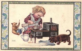 Children art postcard, B.K.W.I. 587-3. s: August Patek (EK)