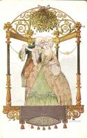 Baroque couple, Art Nouveau art postcard, Josef Gerstmayer s: August Patek (EK)